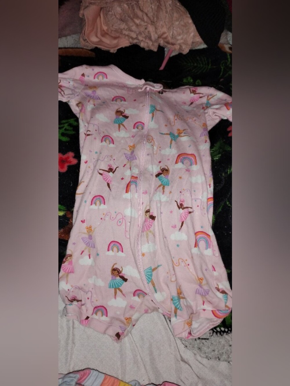Toddler Girls Pink Ballerina Print One-Piece Sleep Romper